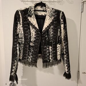 Alberto Makali Women's Lace & Pony Print Jacket with Hidden Closure (Size US 4)